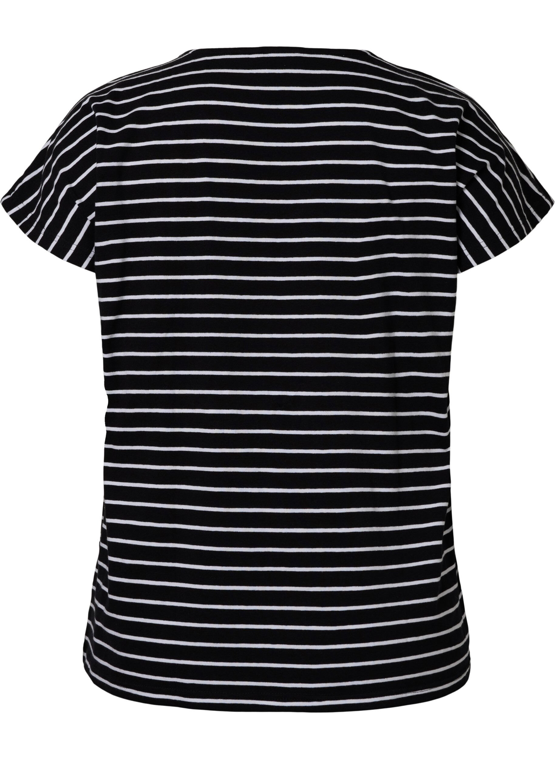 Zizzi T-Shirt aus Baumwolle mit Streifen, Black W. Stripe, Packshot image number 1