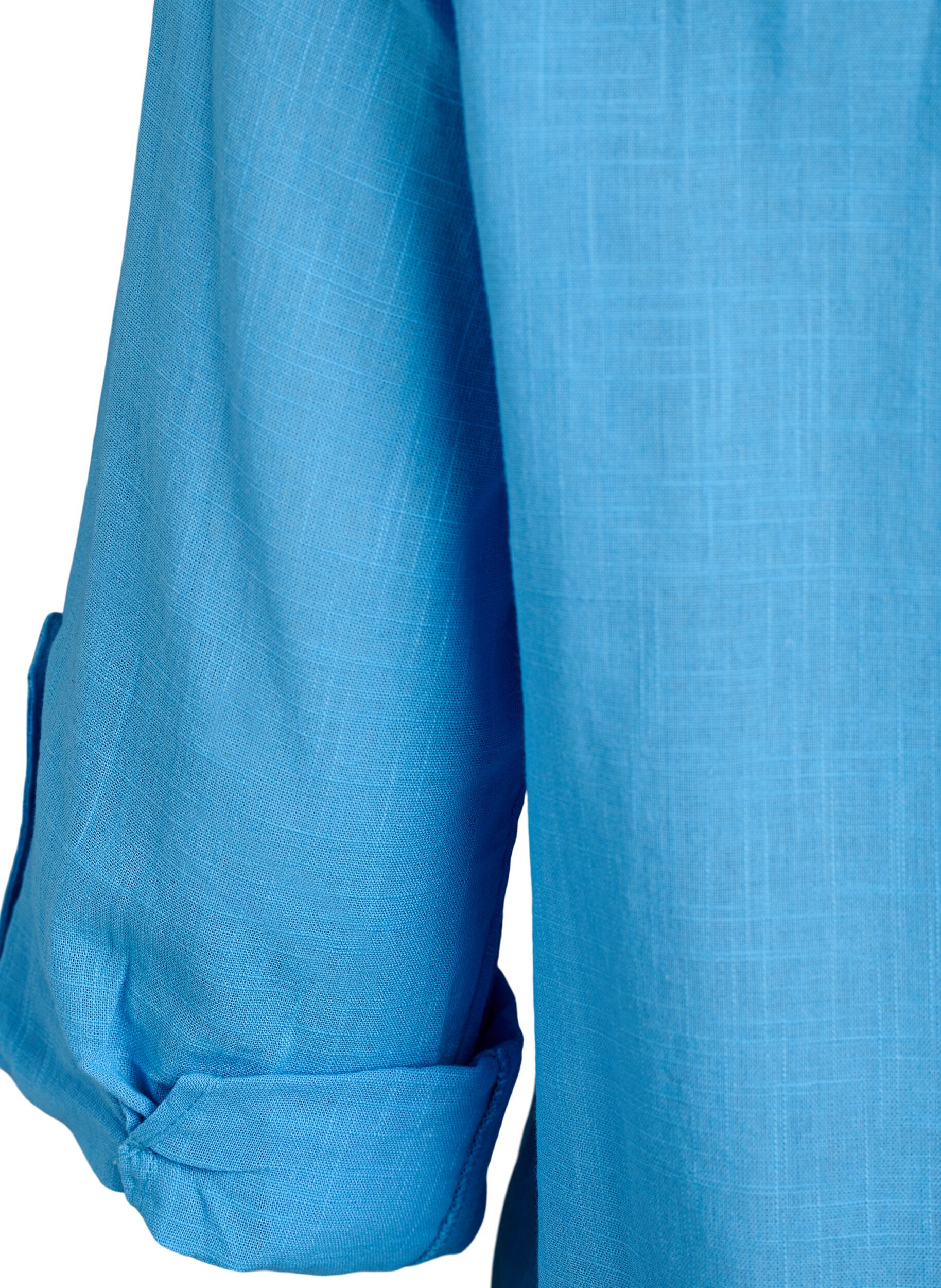 Zizzi Hemdbluse aus Baumwolle mit V-Ausschnitt, Blau, Packshot image number 3