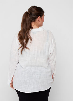 Langarm Hemdbluse aus strukturierter Baumwolle, White, Model image number 1