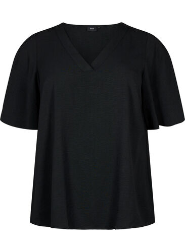 Kurzärmelige Bluse mit A-Form, Black, Packshot image number 0