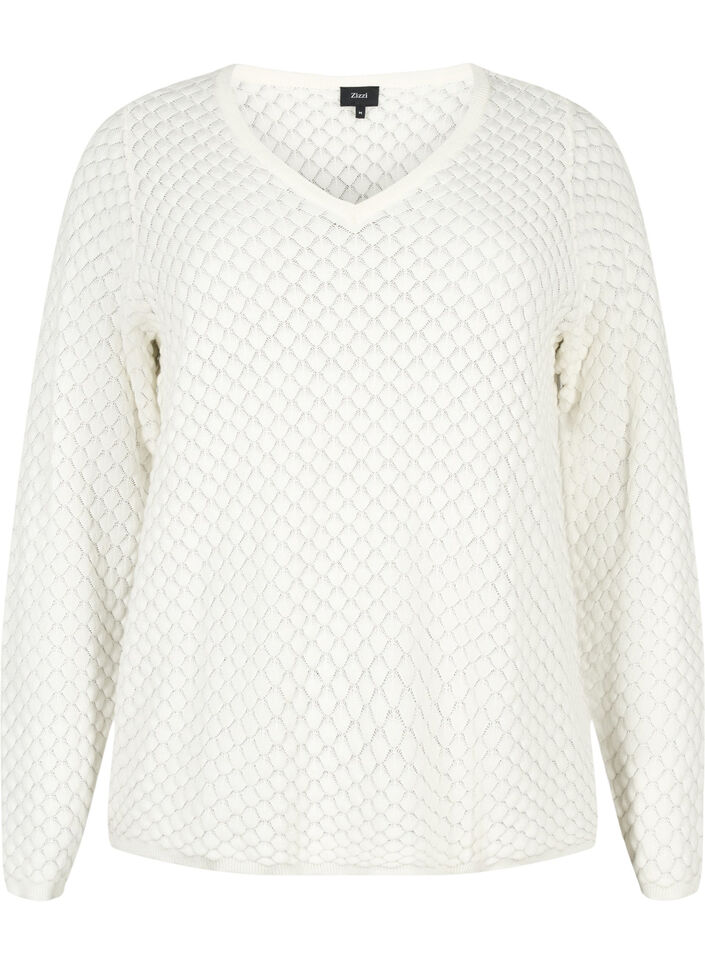 Pullover mit Strukturmuster aus Bio-Baumwolle	, Cloud Dancer, Packshot image number 0