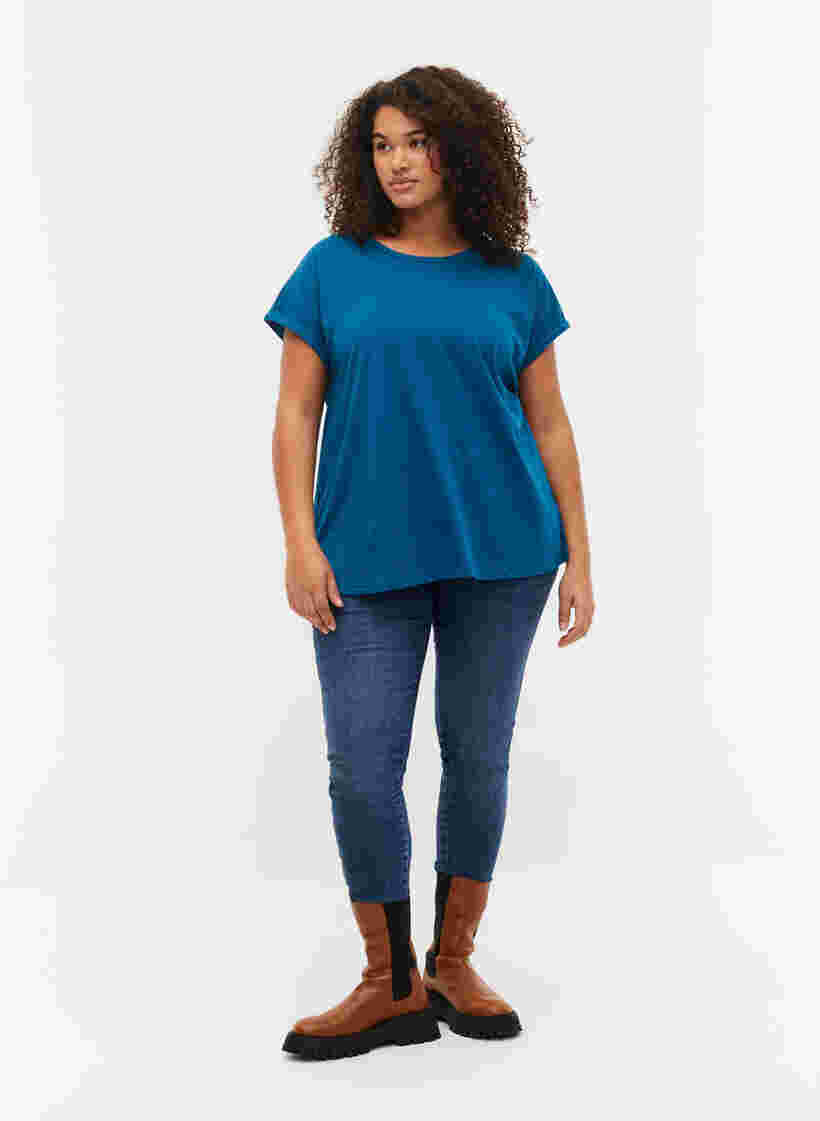 Kurzärmeliges T-Shirt aus einer Baumwollmischung, Petrol Blue, Model image number 2