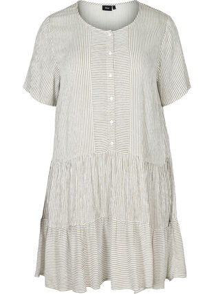 Kurzarm Kleid mit Streifen und Knöpfen, White Stripe, Packshot image number 0