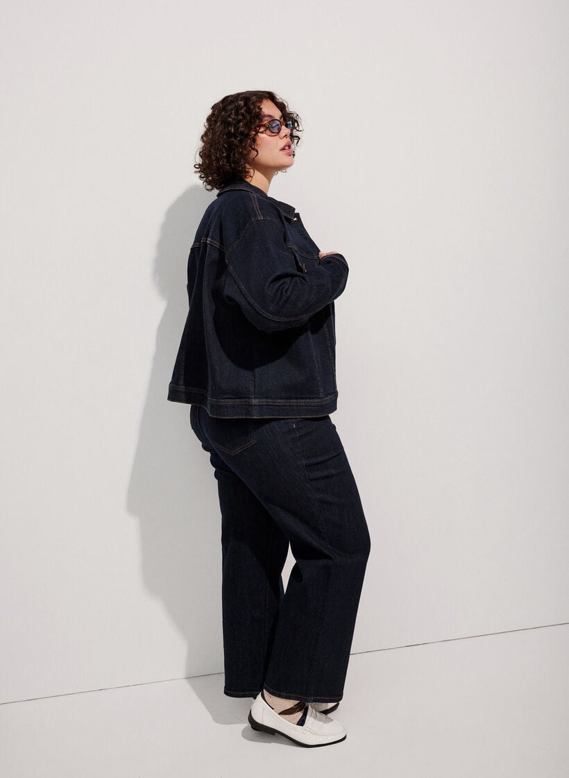 Klassische Jeansjacke mit Kontrastn&auml;hten, Blau, Image