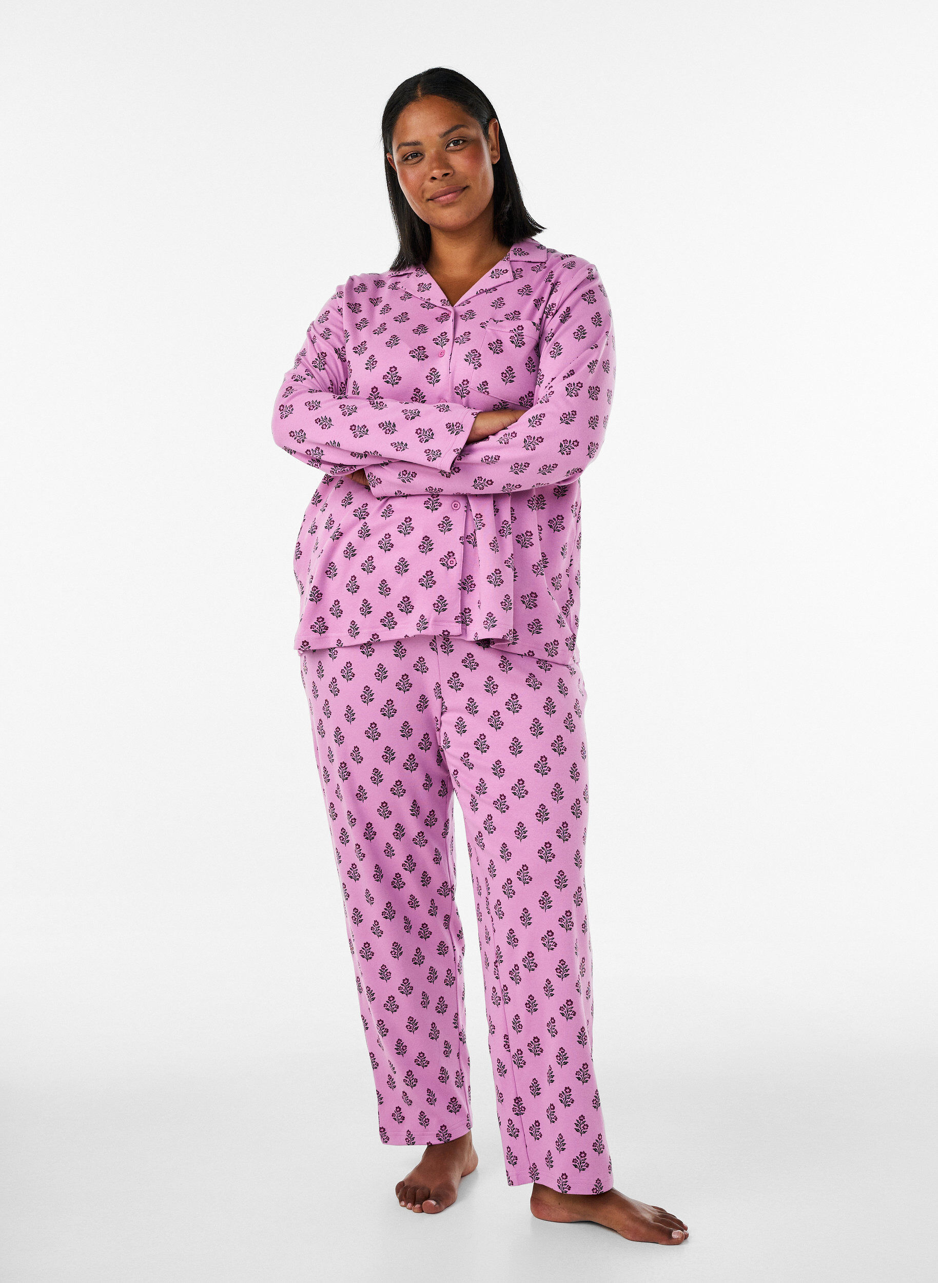ZizziBaumwoll-Pyjamahose mit hohem Bund, Rot, Model image number 0