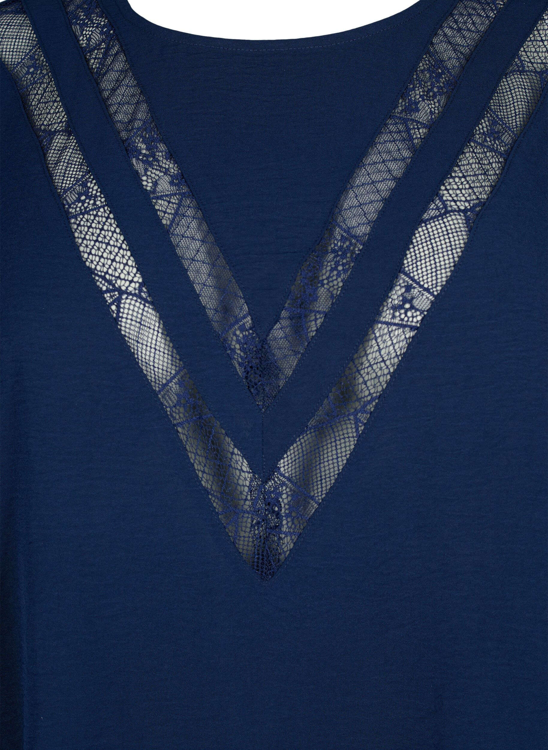 Zizzi  Langarm-Bluse mit Spitze, Navy Blazer, Packshot image number 2