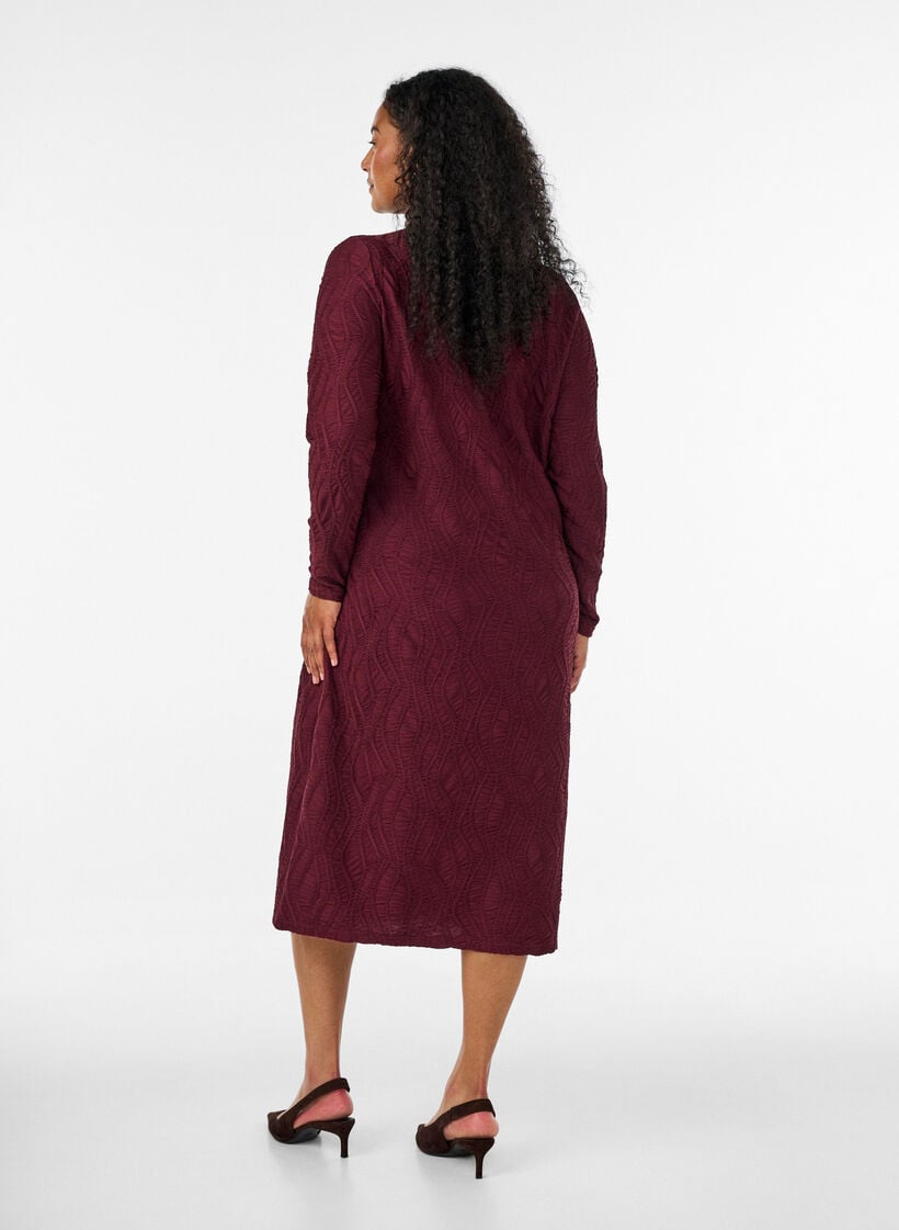 Midikleid mit gewellter Struktur und langen &Auml;rmeln, Rot, Model image number 1