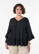 Bluse mit Struktur, V-Ausschnitt und R&uuml;schen, Schwarz, Model image number 0