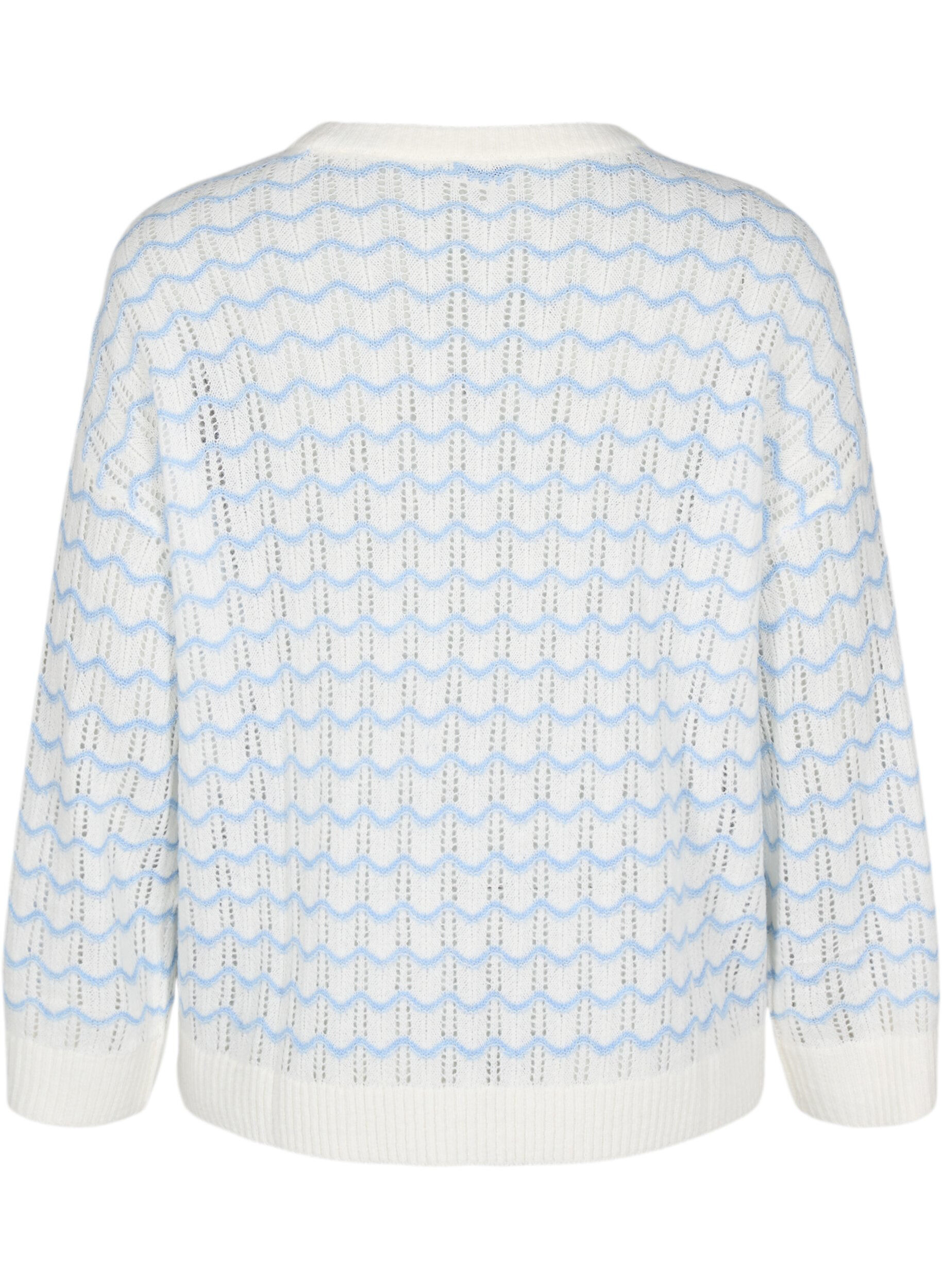 Zizzi Lockere Strickbluse mit Wellenmuster, Cloud Dancer Comb, Packshot image number 1
