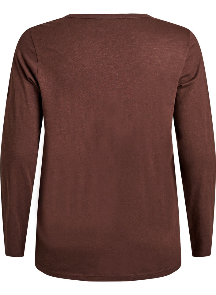 Langarmshirt mit V-Ausschnitt und Kn&ouml;pfen, Braun, Packshot image number 1