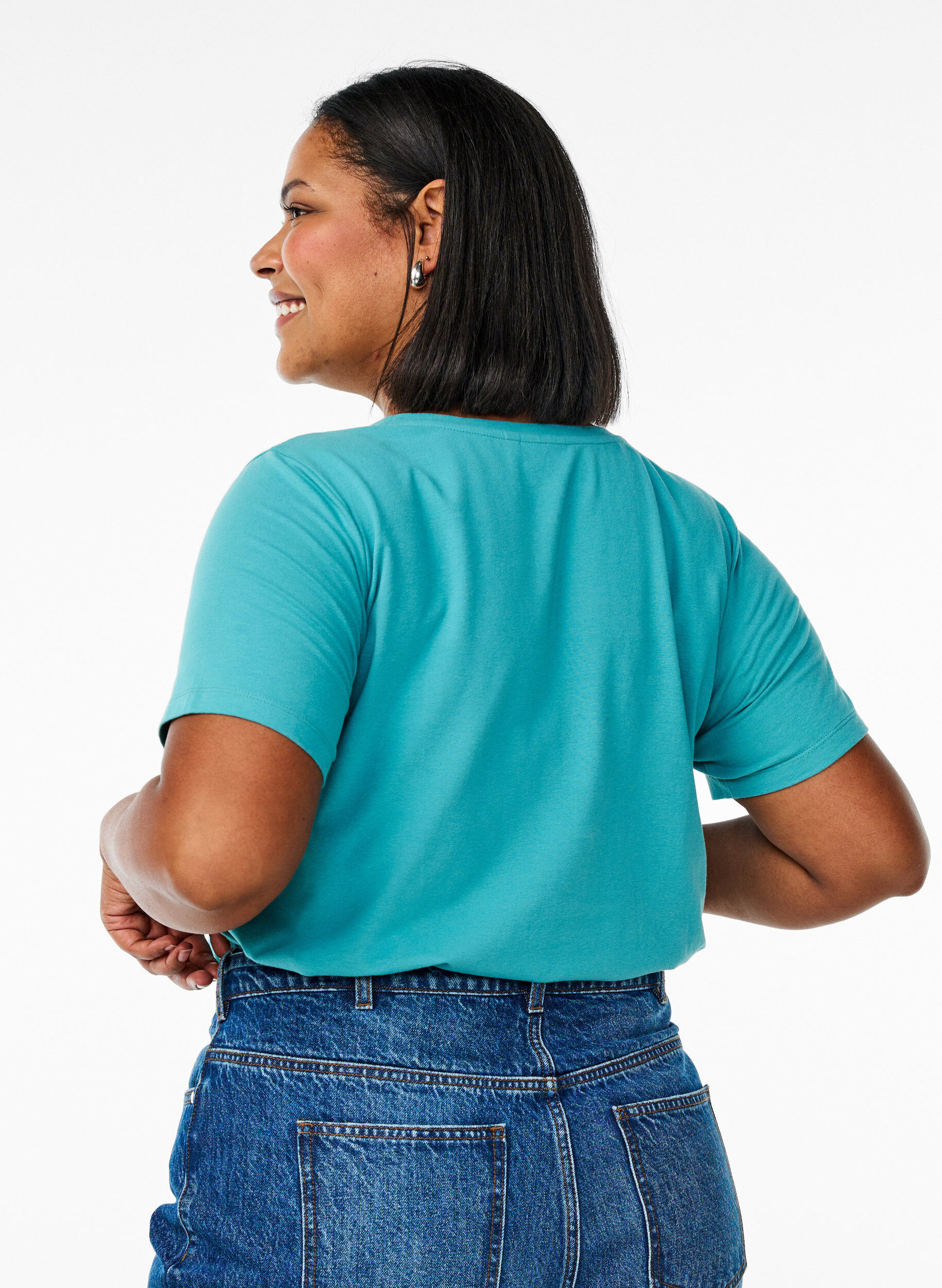 ZizziEinfarbiges basic T-Shirt aus Baumwolle, Blau, Model image number 2