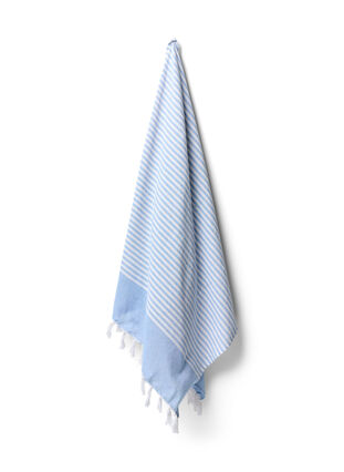 Gestreiftes Handtuch mit Fransen, Light Blue Melange, Packshot image number 0