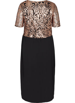 Kurzarm Kleid mit Pailletten, Black, Packshot image number 1