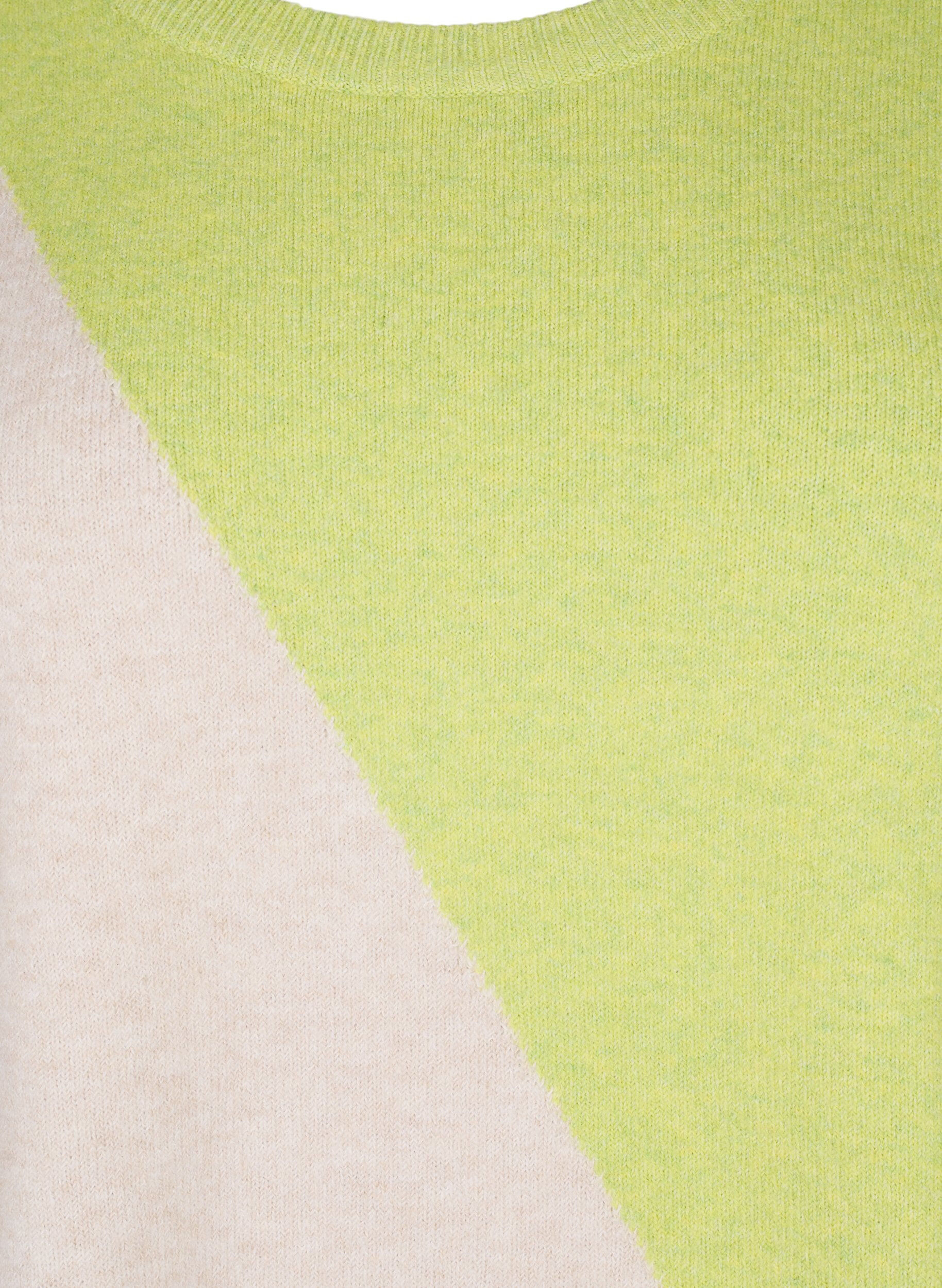 Zizzi Gestrickte Bluse mit Rundhalsausschnitt und Colorblock, Tender Shoots Comb, Packshot image number 2