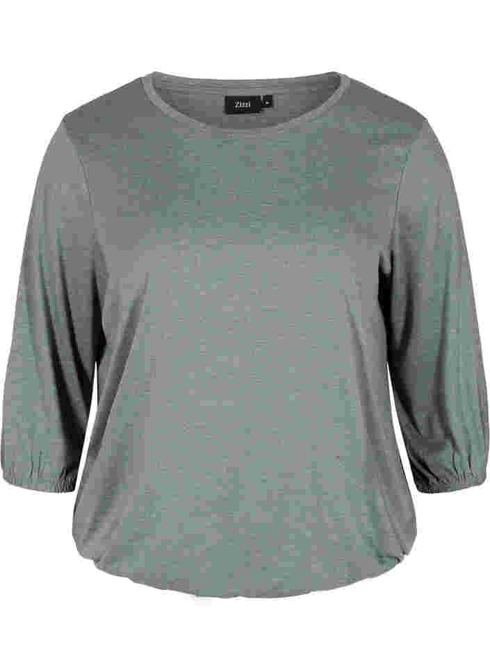 Einfarbige Bluse mit 3/4-Ärmel, Balsam Green Mel, Packshot image number 0