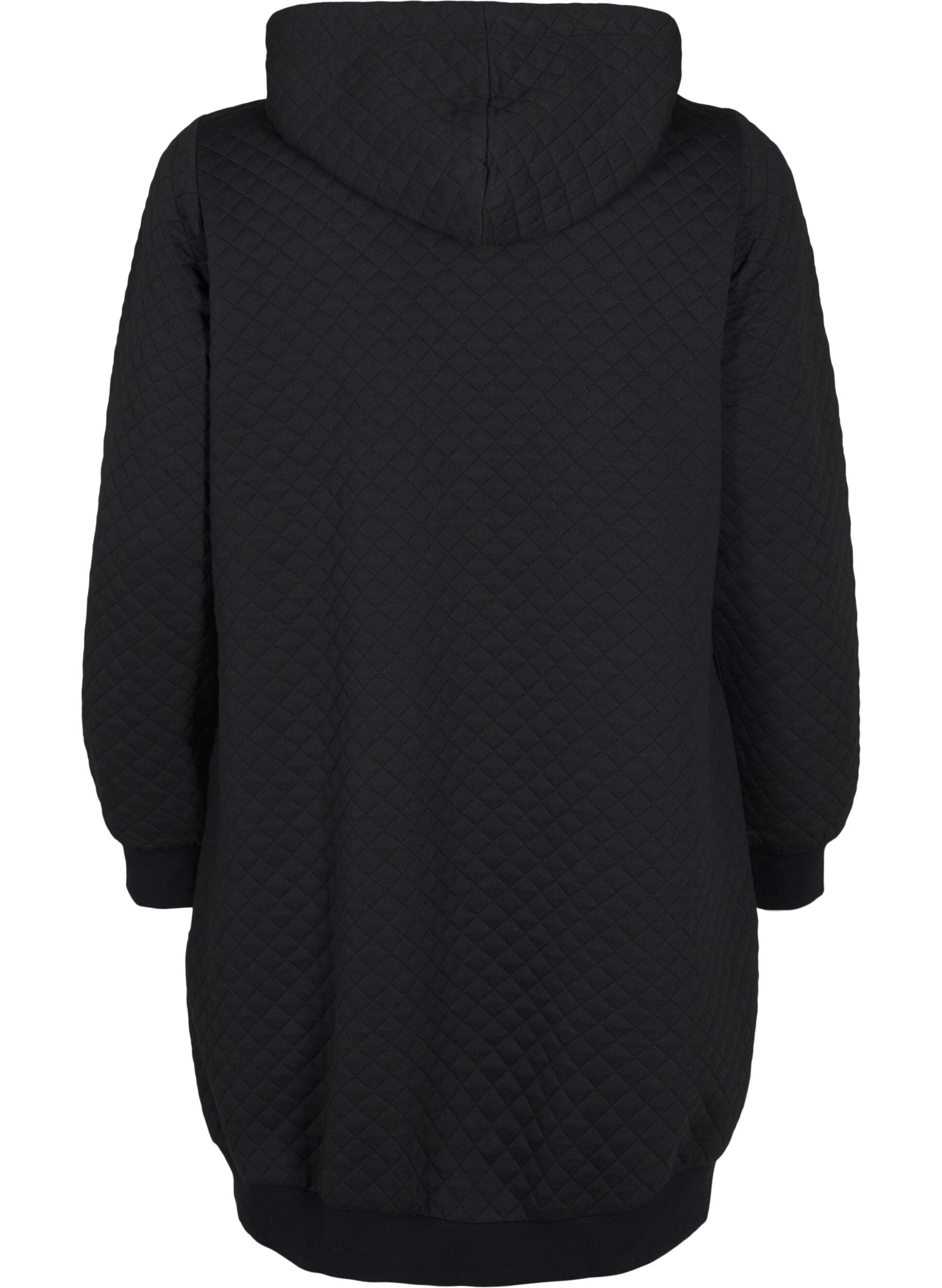 Zizzi Lange gesteppte Sportstrickjacke mit Rei&szlig;verschluss, Schwarz, Packshot image number 1