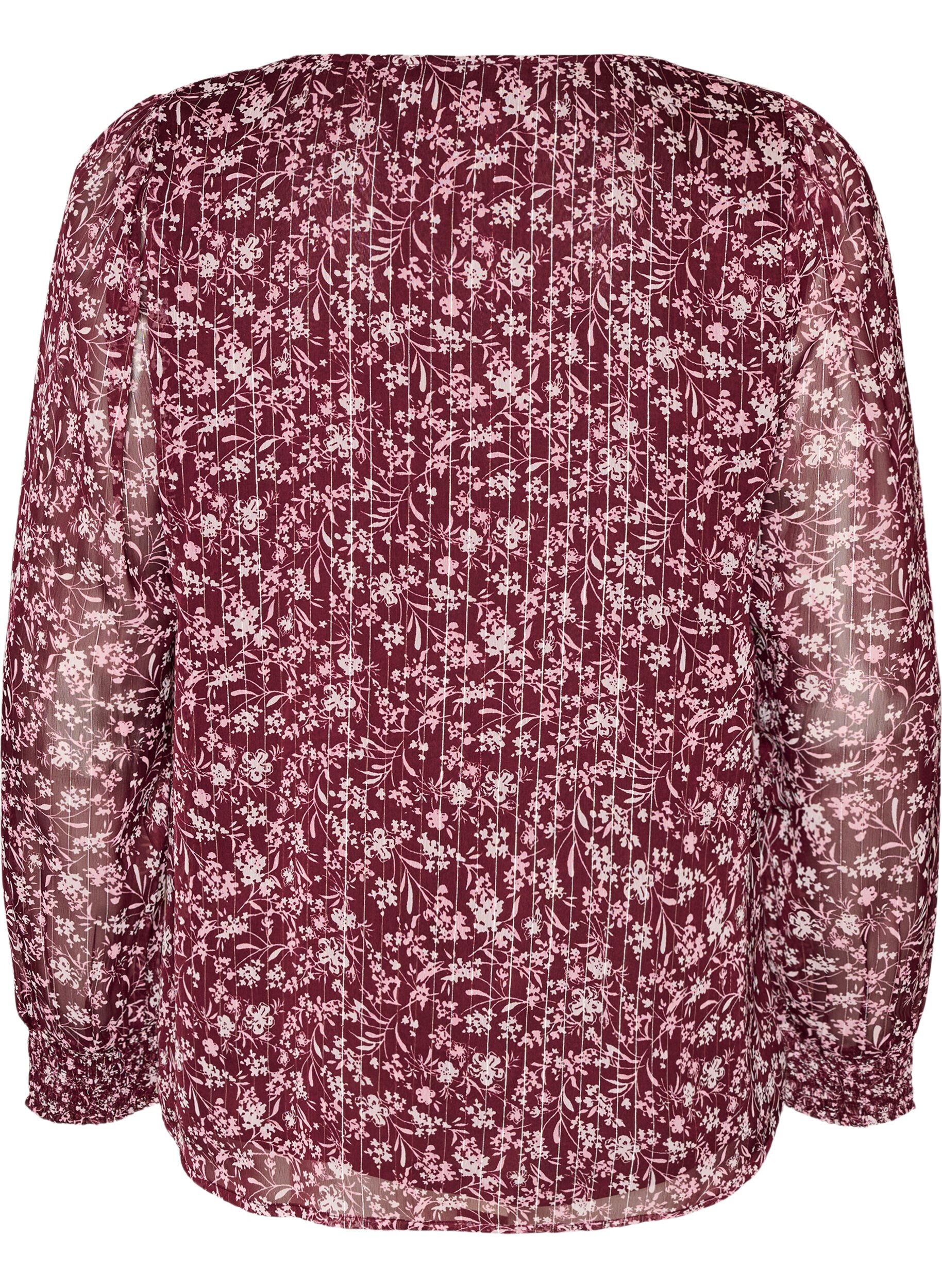 ZizziBluse mit gebl&uuml;mtem Print und Glitzerfaden, Rot, Packshot image number 1