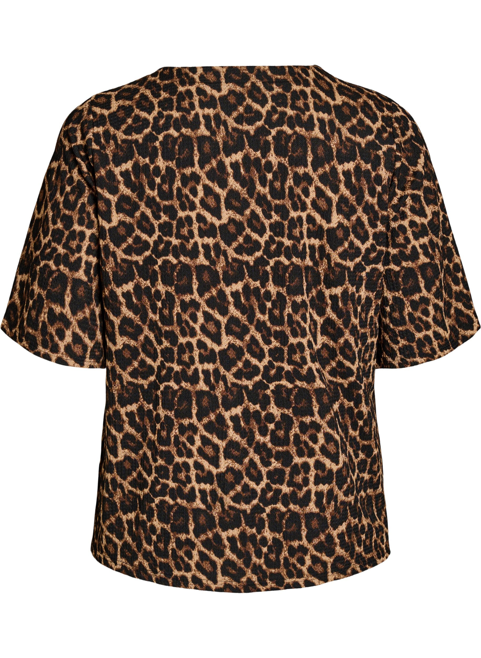 Zizzi Kurz&auml;rmelige Bluse mit Struktur und Knopfleiste, Schwarz, Packshot image number 1
