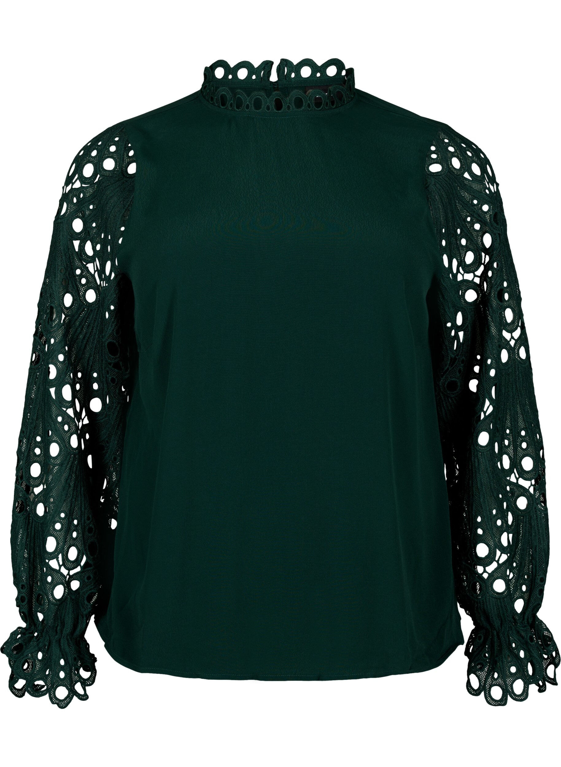 Zizzi  Viskosebluse mit crochet &Auml;rmeln, Scarab, Packshot image number 0