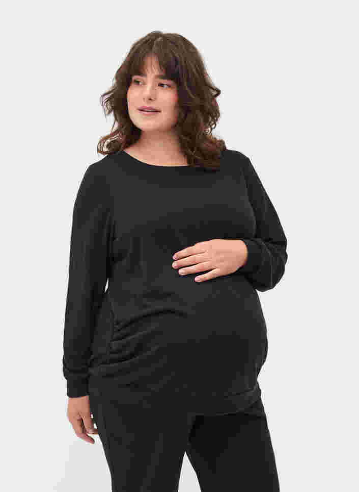 Schwangerschafts-Sweatshirt mit Rippbündchen, Black, Model