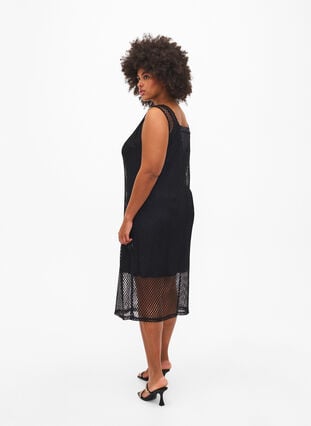 Ärmelloses Mesh-Kleid mit Schlitz, Black, Model image number 1