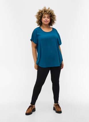 Bluse mit kurzen Ärmeln und Rundhalsausschnitt, Moroccan Blue, Model image number 2