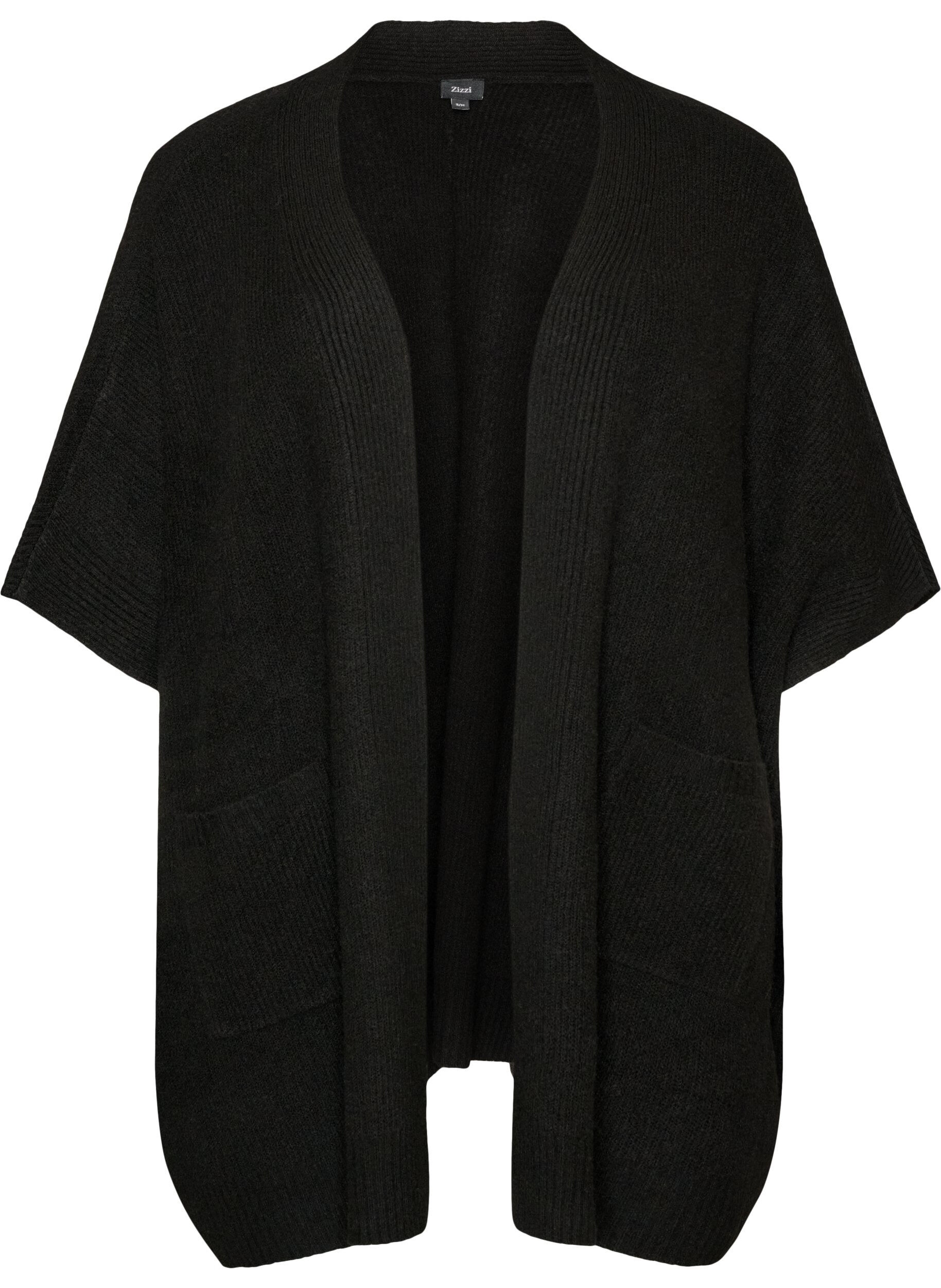 ZizziStrickjacke mit offener Front und weiten &Auml;rmeln, Schwarz, Packshot image number 0