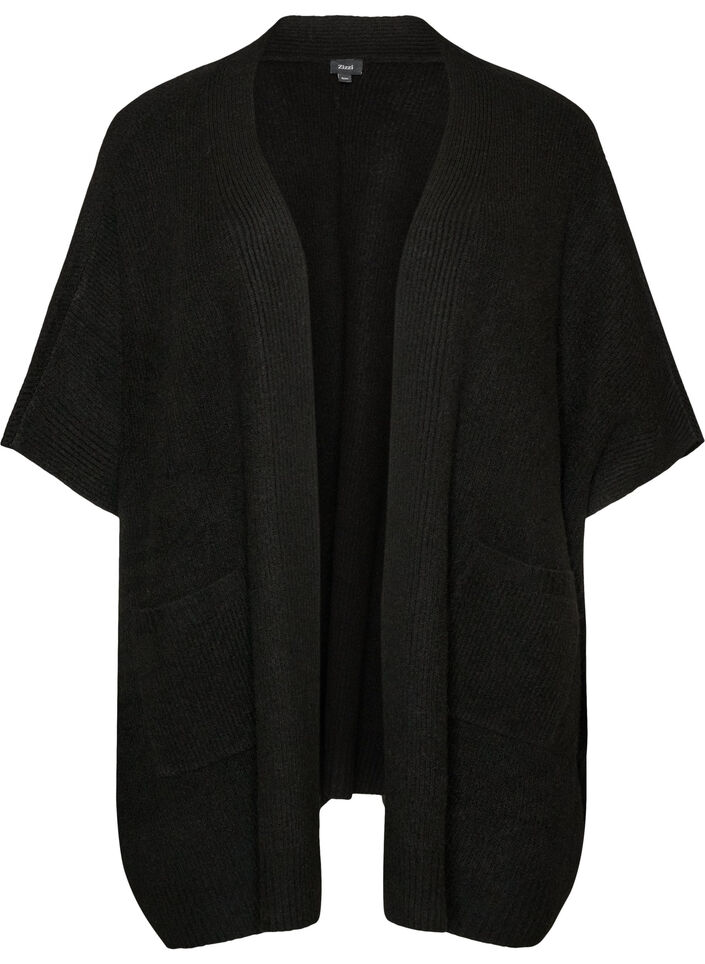 Strickjacke mit offener Front und weiten &Auml;rmeln, Schwarz, Packshot image number 0