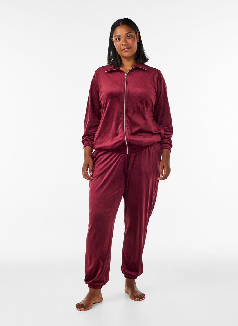 Lockere Hose aus Velours, Rot, Model image number 0