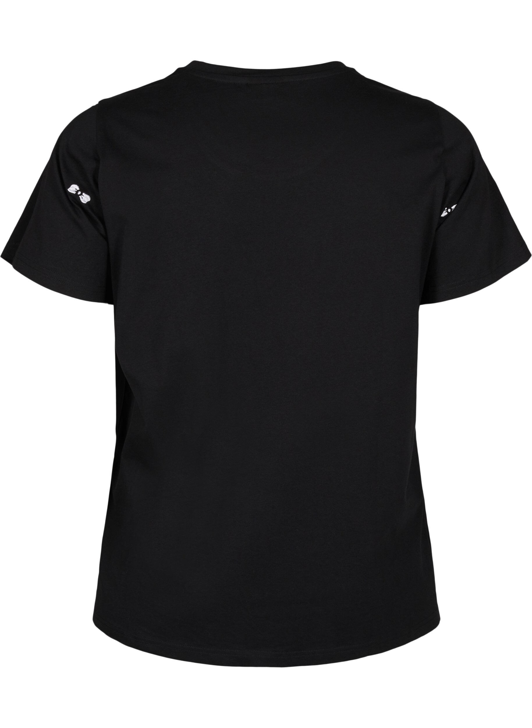 Zizzi T-Shirt aus Bio-Baumwolle mit Schleifen, Black W. Bow Emb. , Packshot image number 1