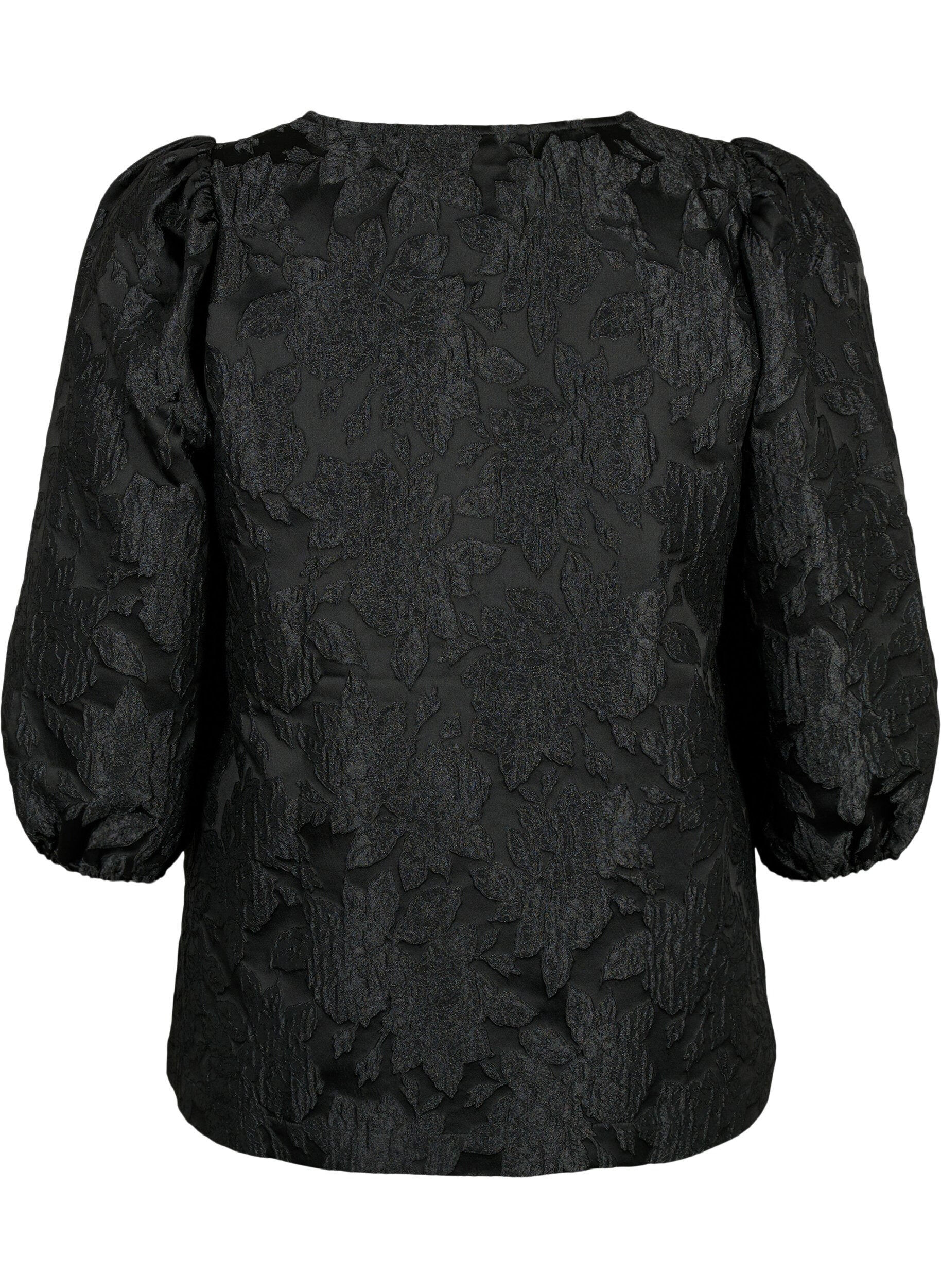 Zizzi  Jacquard-Bluse mit 3/4-&Auml;rmeln, Black, Packshot image number 1