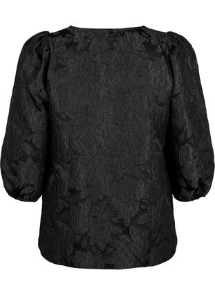  Jacquard-Bluse mit 3/4-Ärmeln, Black, Packshot image number 1