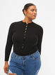 Langärmelige gerippte Bluse mit Lochdetails, Black, Model image number 0