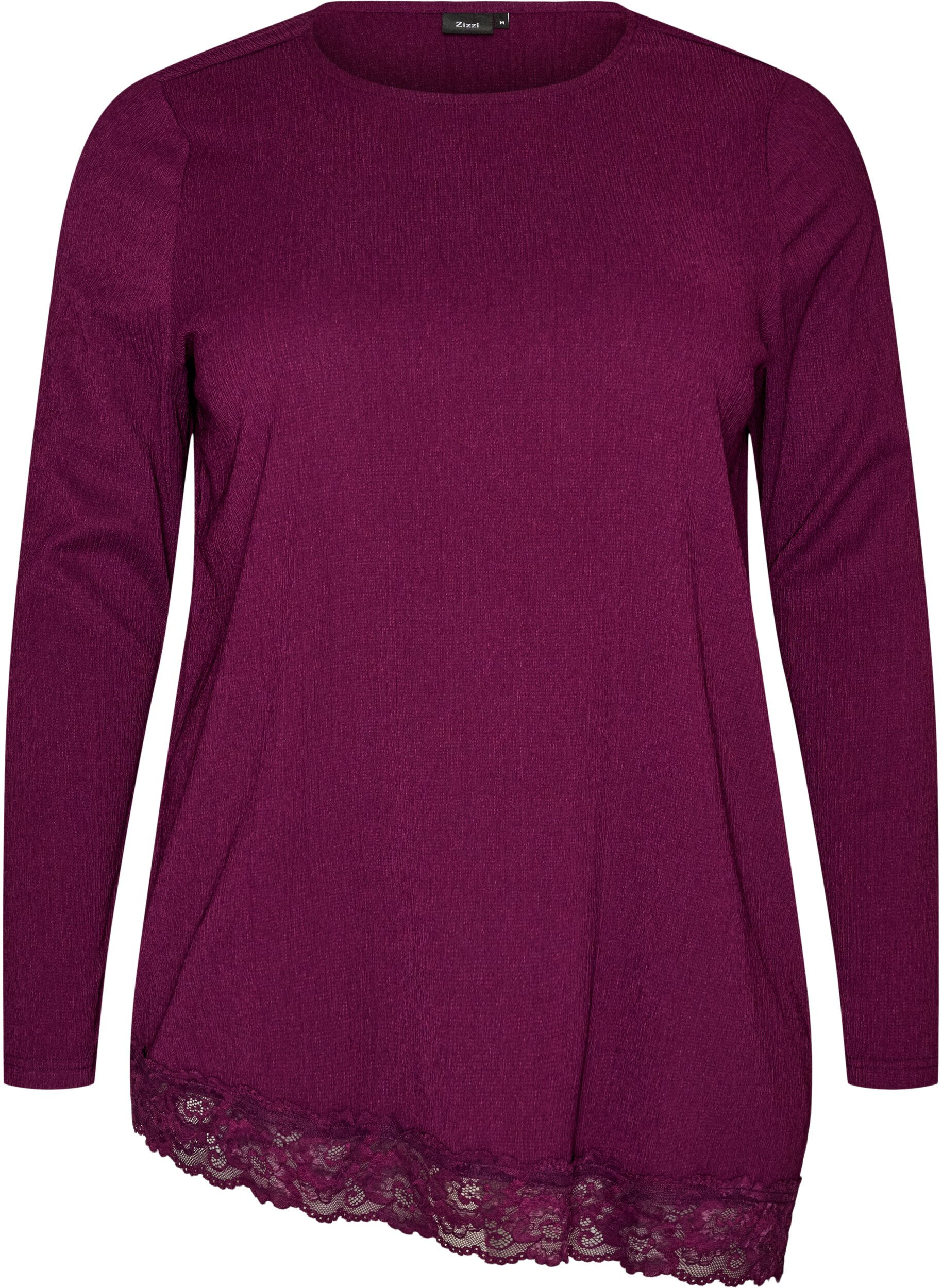 ZizziJerseybluse mit asymmetrischem Spitzenbesatz, Lila, Packshot image number 0