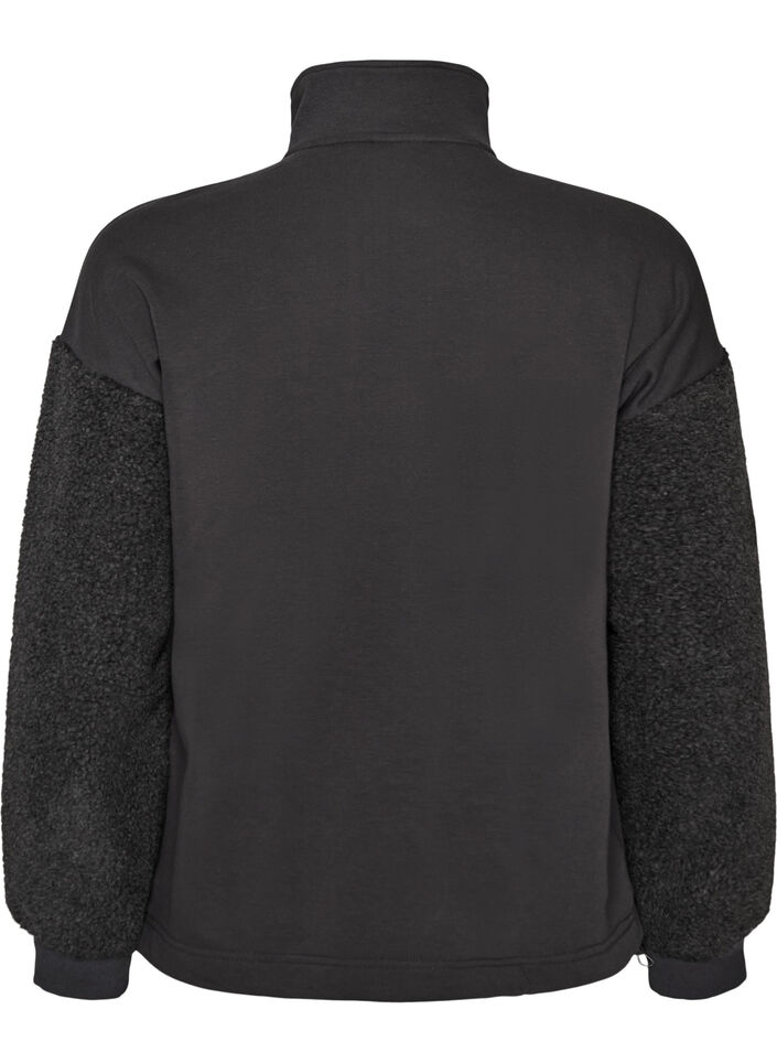 Sweatshirt mit Teddy-&Auml;rmeln und hohem Kragen, Grau, Packshot image number 1
