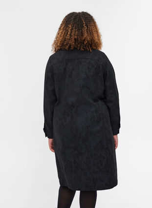 Kleid mit Print, Kragen und Knöpfen, Black, Model image number 1