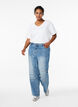 Jeans mit weitem Bein und Ziernähten, Blau, Model image number 0