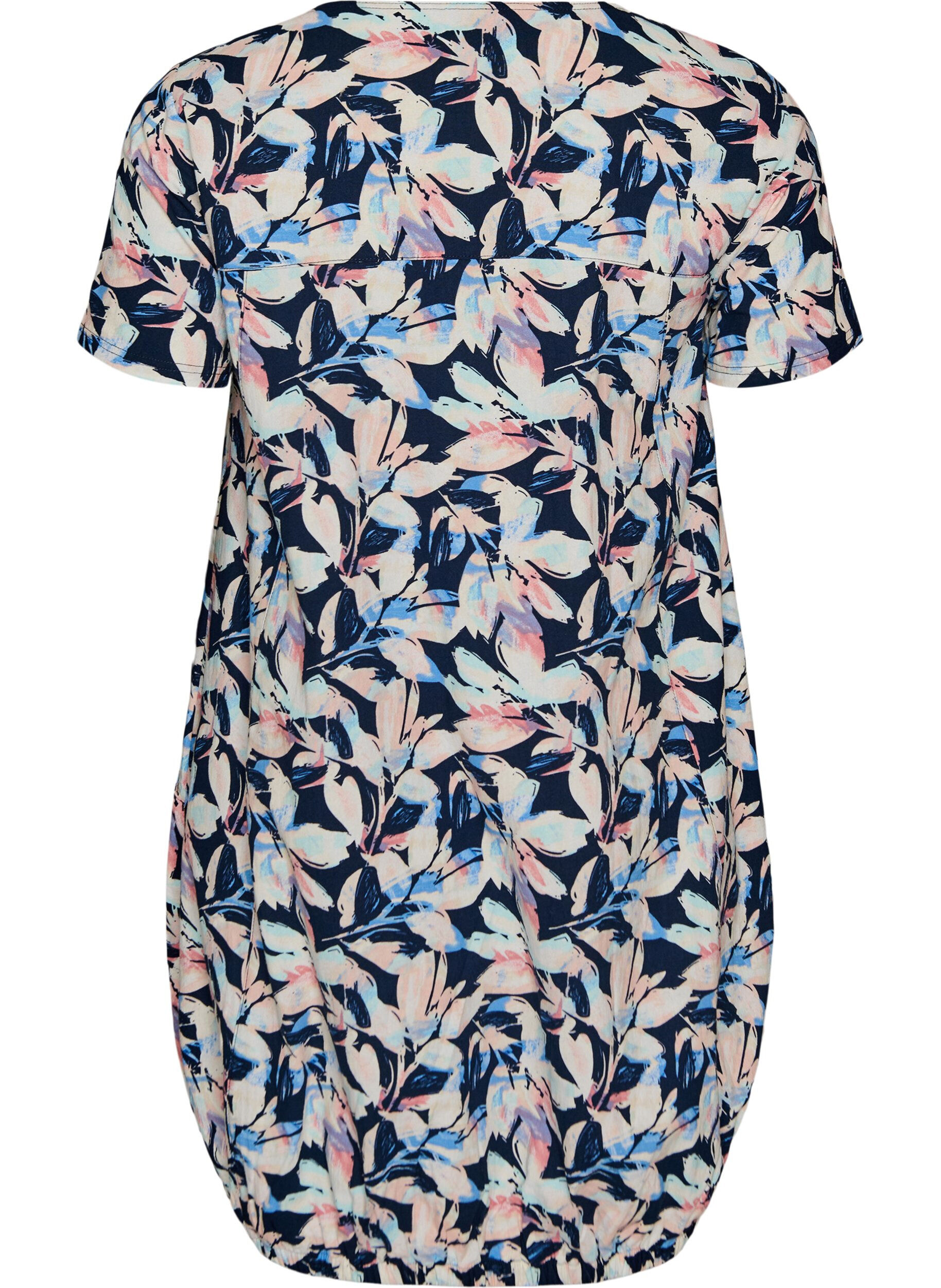 ZizziKurz&auml;rmliges Baumwollkleid mit Aufdruck, Blau, Packshot image number 1
