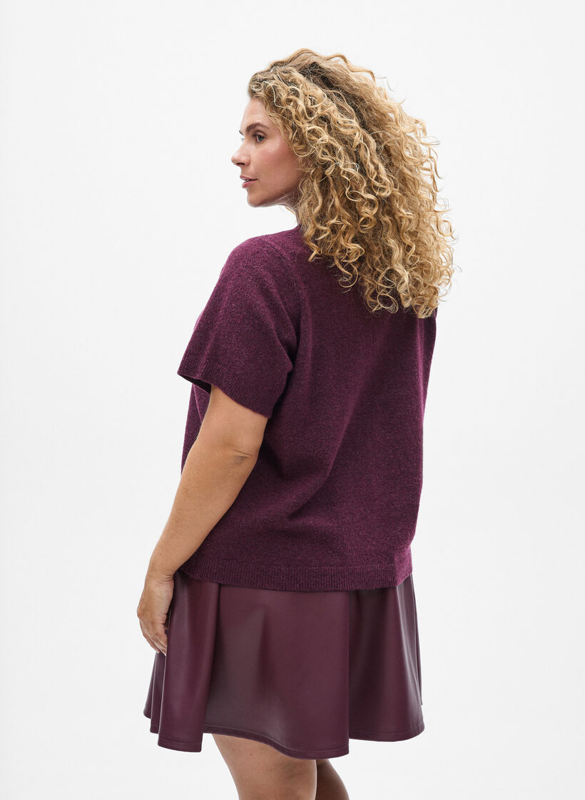 Strickjacke mit kurzen &Auml;rmeln, Dunkles Bordeaux, Model image number 2