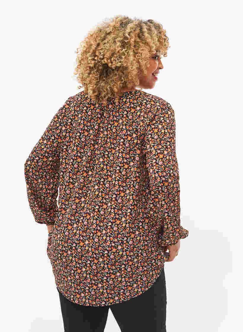 Langarm Bluse mit Print und V-Ausschnitt, Ditsy Floral, Model image number 1