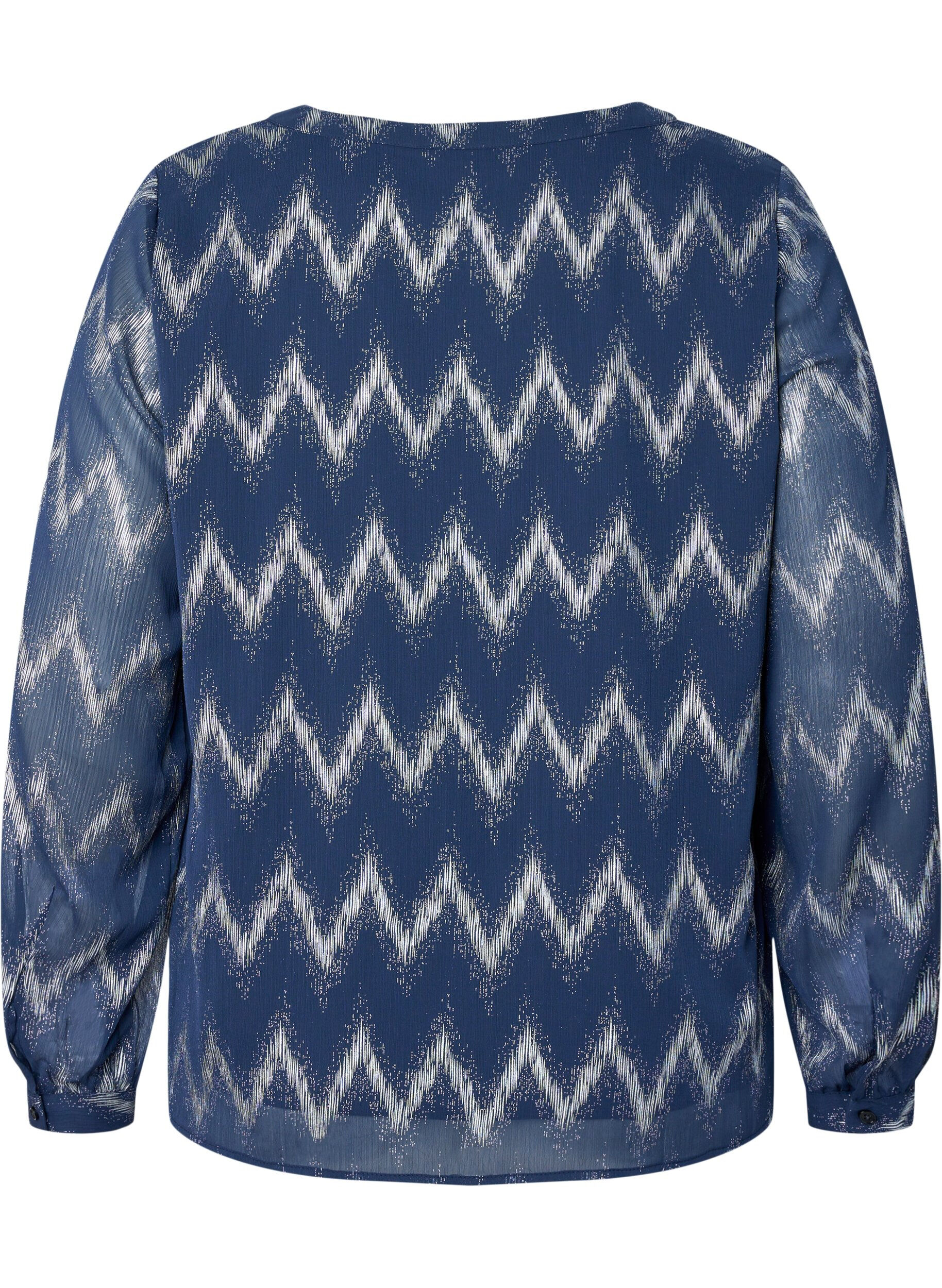 Zizzi Bedruckte Bluse mit V-Ausschnitt, Blau, Packshot image number 1