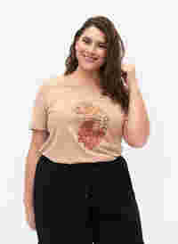 T-Shirt aus Baumwolle mit Rundhalsausschnitt und Print, Natural FACE, Model