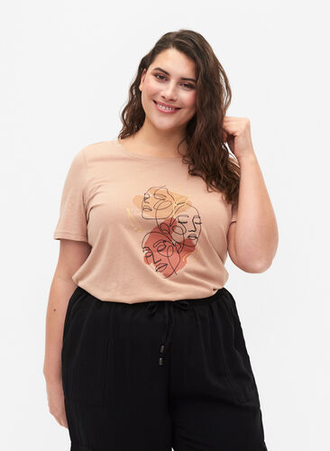 T-Shirt aus Baumwolle mit Rundhalsausschnitt und Print, Natural FACE, Model image number 0