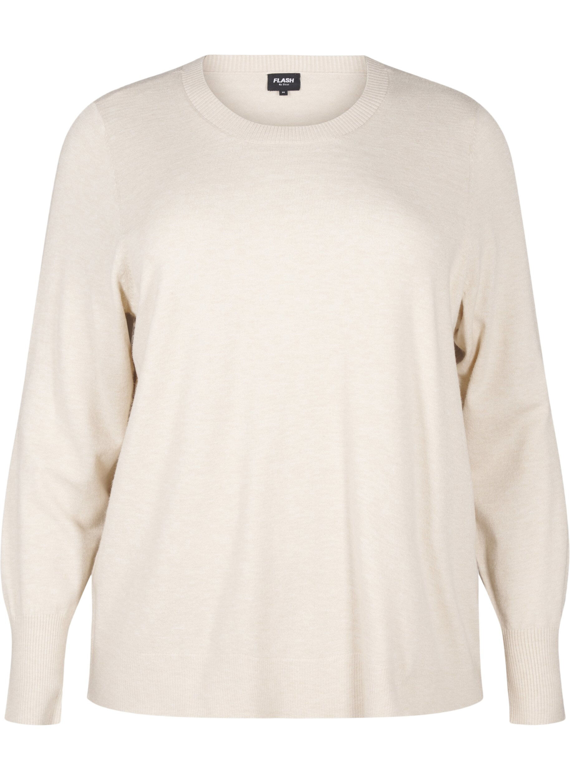 Zizzi FLASH &ndash; Strickpullover mit Rundhalsausschnitt, Beige, Packshot image number 0