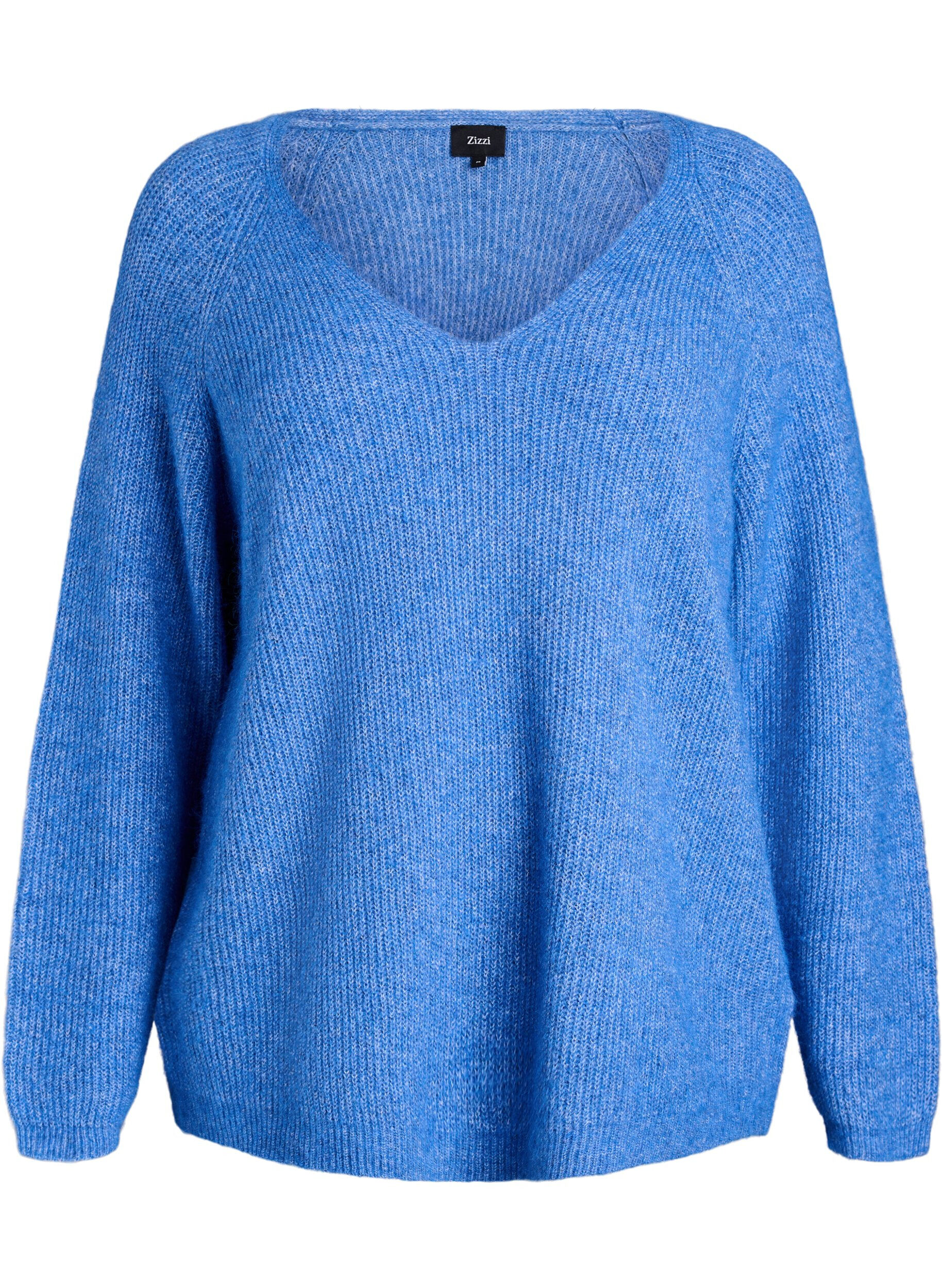 ZizziStrickbluse mit V-Ausschnitt und Raglan&auml;rmeln, Blau, Packshot image number 0