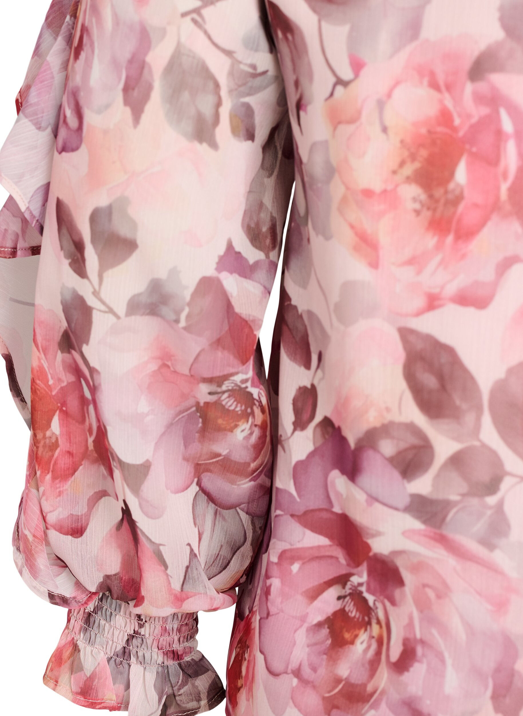 ZizziGebl&uuml;mte Bluse mit V-Ausschnitt und R&uuml;schen&auml;rmeln, Rot, Packshot image number 3