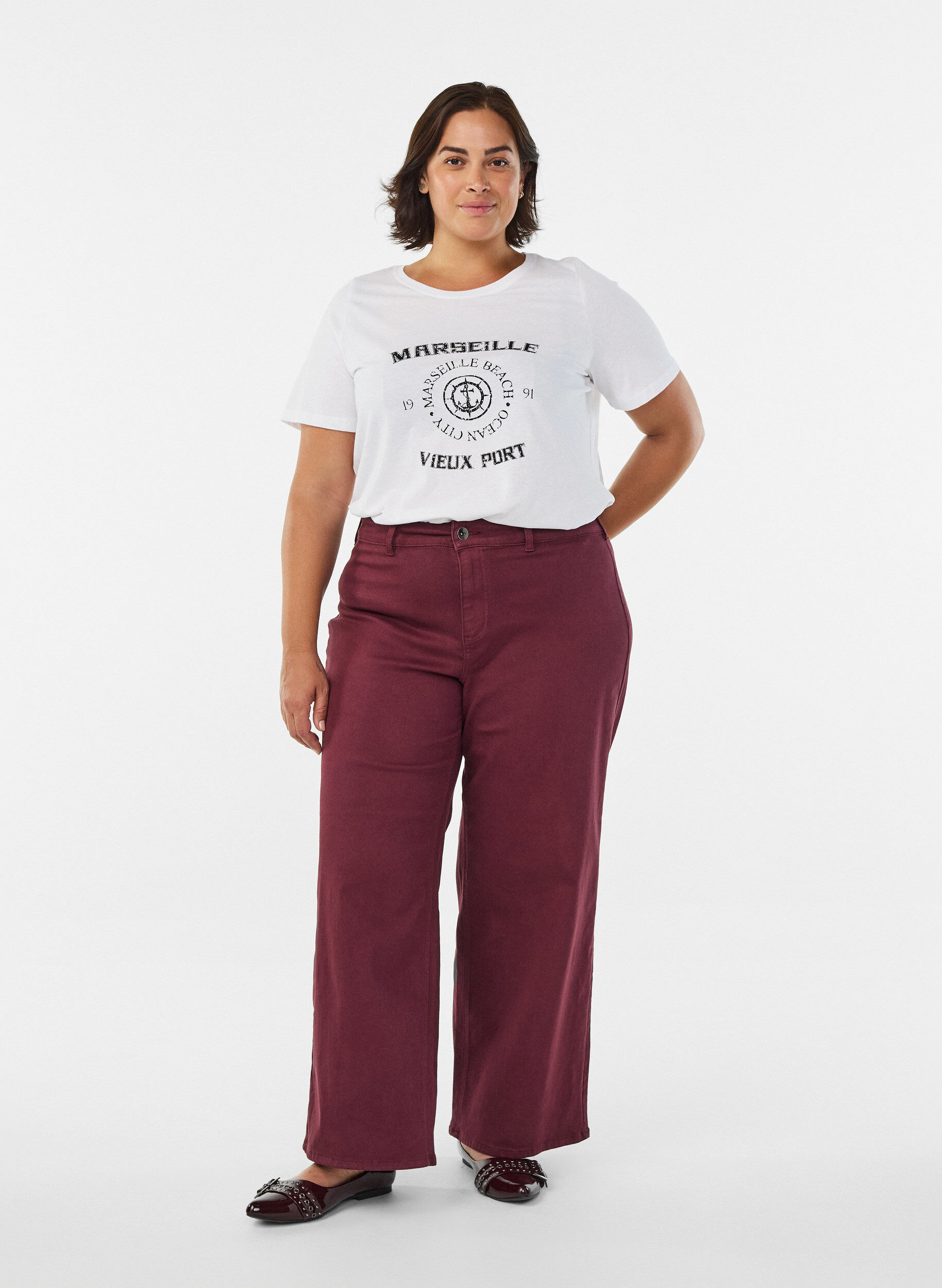 Zizzi T-Shirt mit Print, Wei&szlig;, Model image number 1