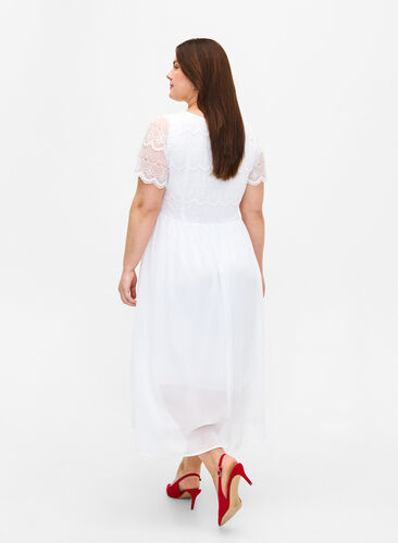 Partykleid mit Spitze und Empire-Taille, Bright White, Model image number 1