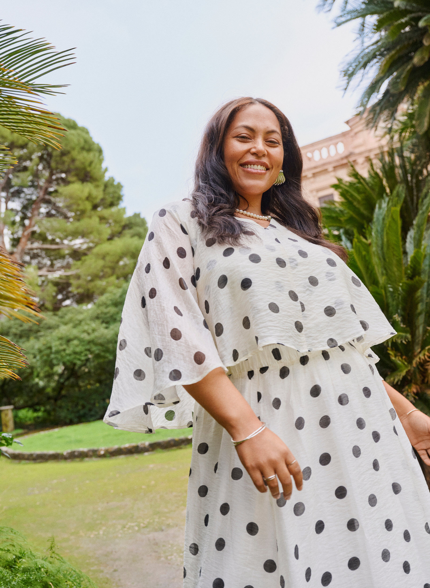 Top im Lagenlook mit Polka-Dot-Muster