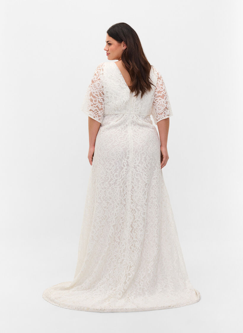 Brautkleid mit Spitze und Schlitz, Star White, Model image number 2